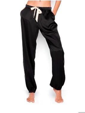 Victoria's Secret Black Satin Pajama Pants with Pin-strip & Heart Cutout
